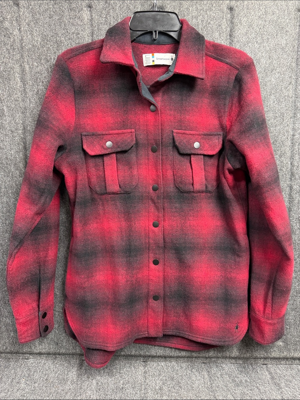 Smartwool Red and Black Plaid Snap-Front Wool Shirt Jacket